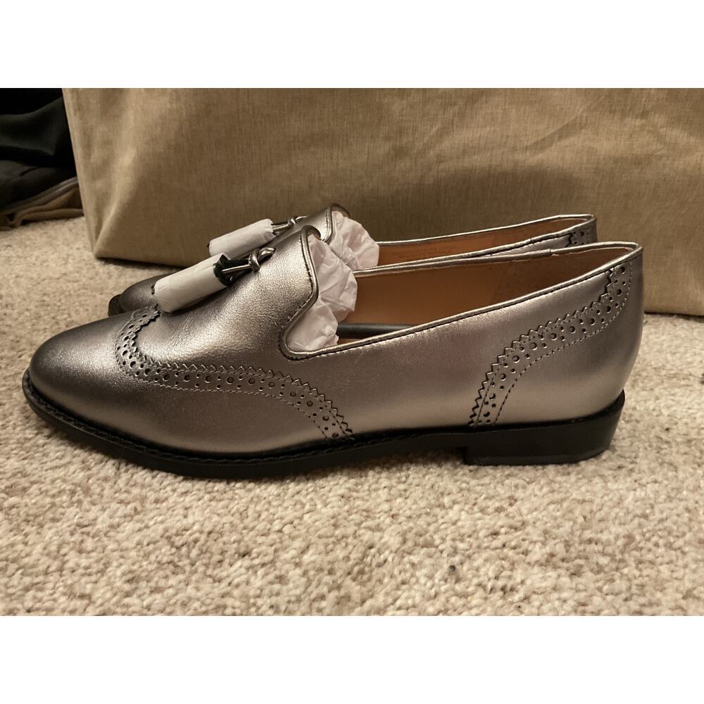 NIB Talbots Leighton Brogue Nappa Leather Almond Toe Loafers in Metallic,sz 6 - Picture 6 of 9